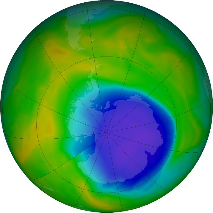 Antarctic ozone map for 10 November 2023